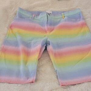 Girls Rainbow Striped Bermuda Shorts